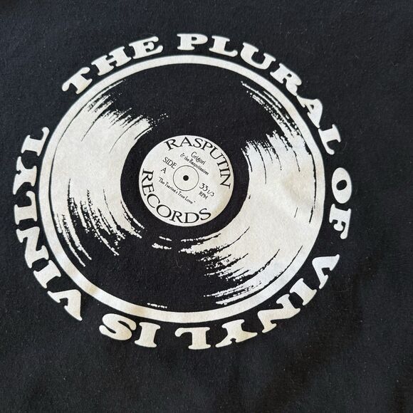 VTG Rasputin Records Sweater Size *XL The Plural Of Vinyl Is Vinyl - Picture 4 of 12